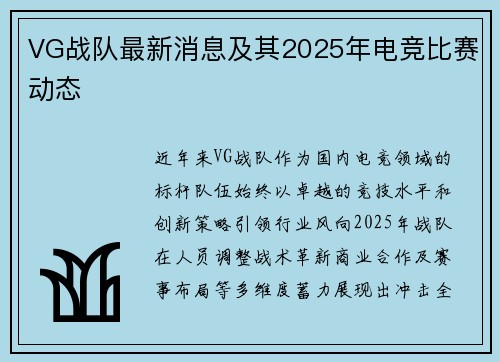 VG战队最新消息及其2025年电竞比赛动态