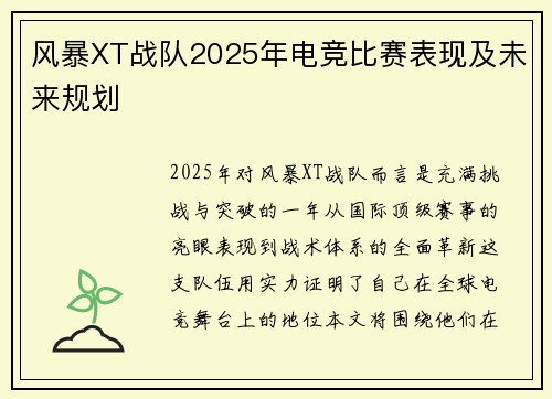 风暴XT战队2025年电竞比赛表现及未来规划