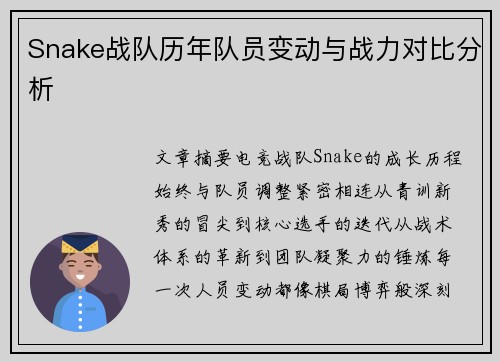 Snake战队历年队员变动与战力对比分析
